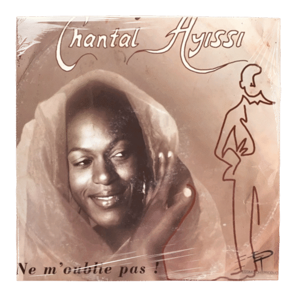 Album cover of Chantal Ayissi featuring the title "Ne m'oublie pas," showcasing a smiling woman with a headscarf and artistic illustrations in the background.